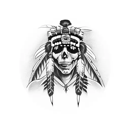 Indian Chief Skull With Headdress