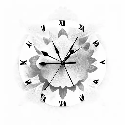 Clock With A Flower At The Bottom And A Dark Background