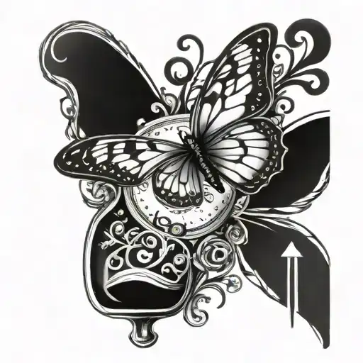 Butterfly With Music Notes Pouring From Hour Glass