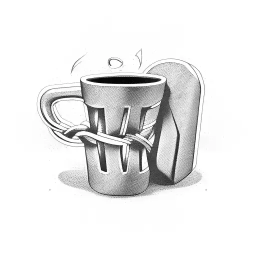 Dumbbell And Coffee Cup Intertwined In A Tribal Design
