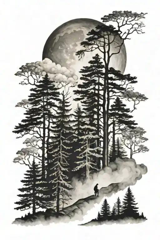 Foggy Forest With Moon