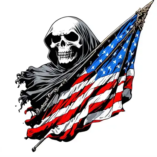 Grim Reaper With American Flag And Rebel Flag