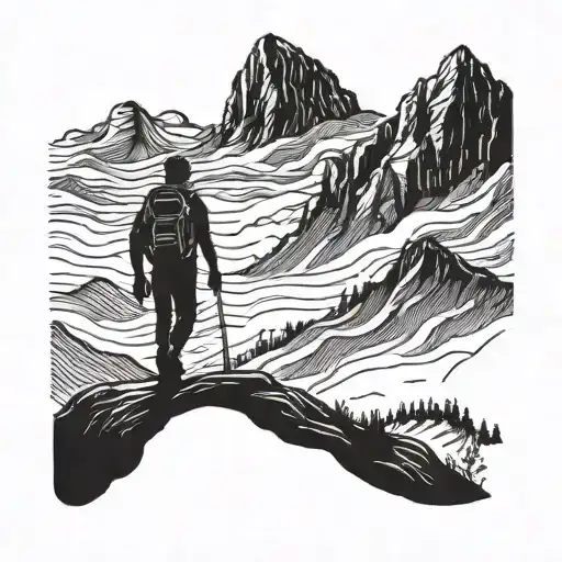 A Silhouette Of A Hiker With A Trail Winding Up A Mountain In The Background