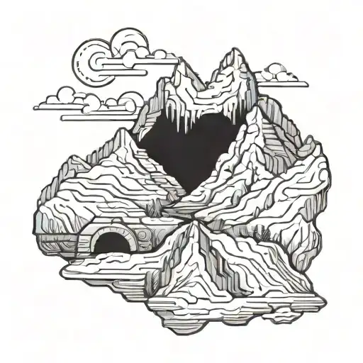 Majestic Mountain Range With A Hidden Cave Entrance Symbolizing Adventure