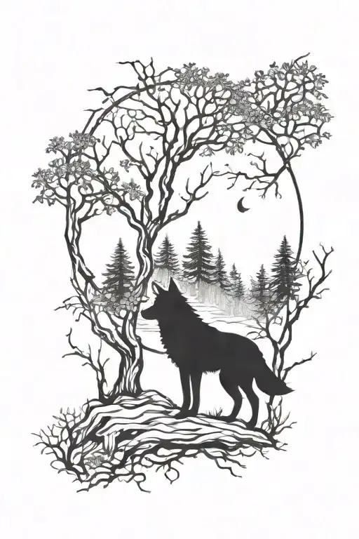 Forest Wolf Silhouette And Moon