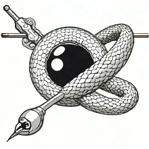 A Billiard Ball Being Struck By A Snake Cue Stick