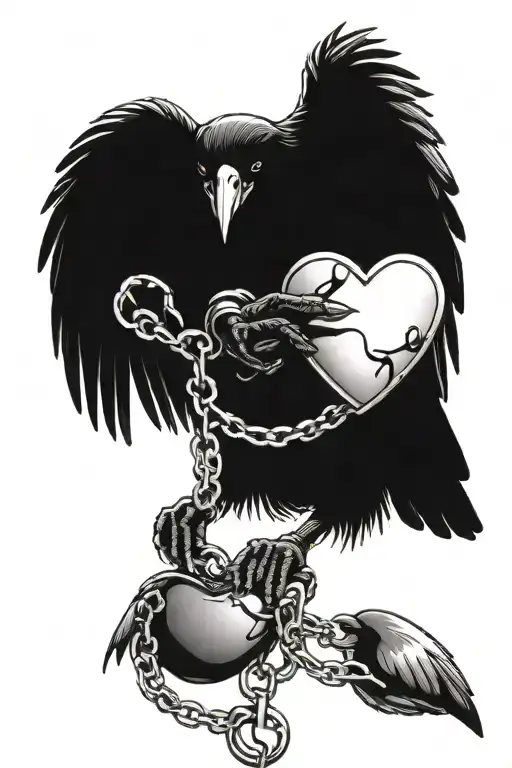 Raven In Chains Holding A Heart In His Paws