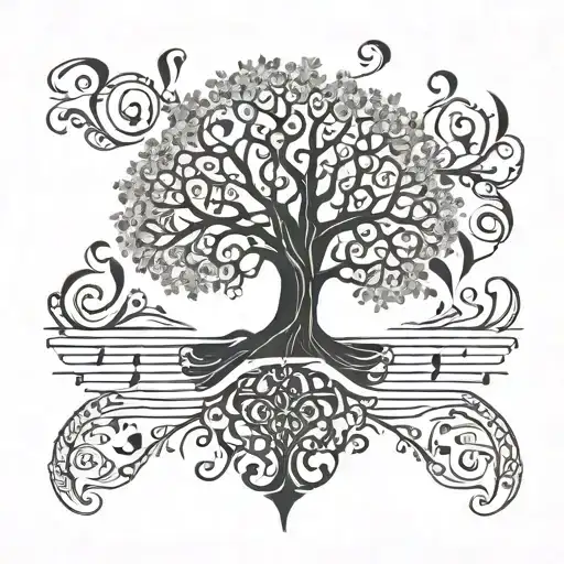 A Gothic Tree Of Life Tattoo With Musical Notes As The Leaves