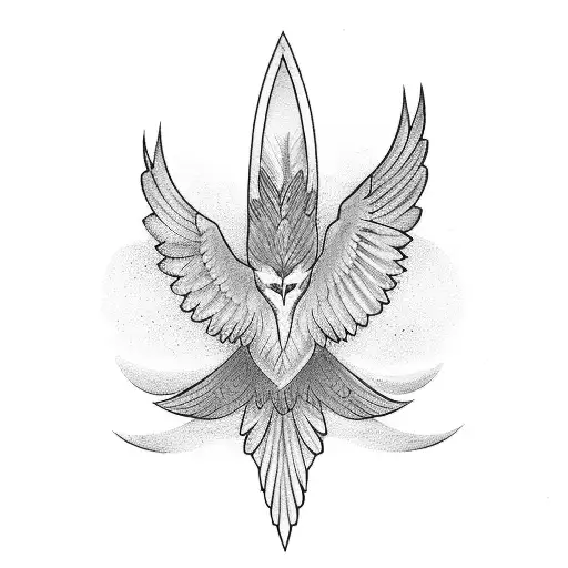 An Elegant Blackwork Tattoo Of A Soaring Bird In Flight