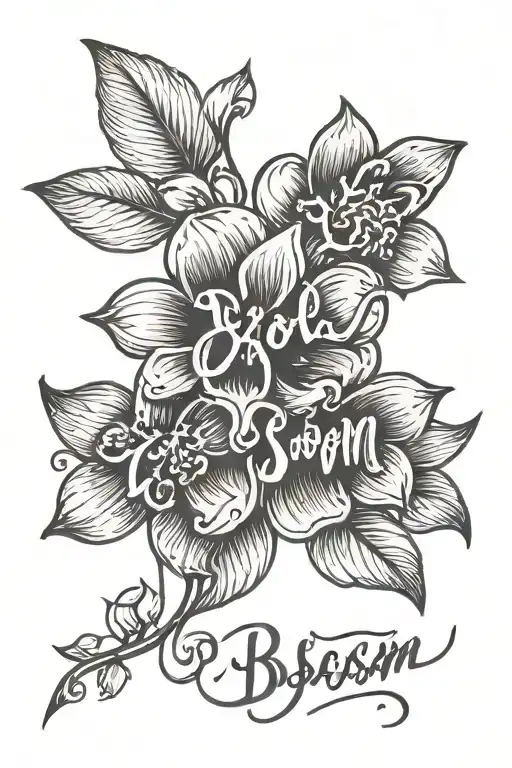 The Word Blossom Written In Cursive Font