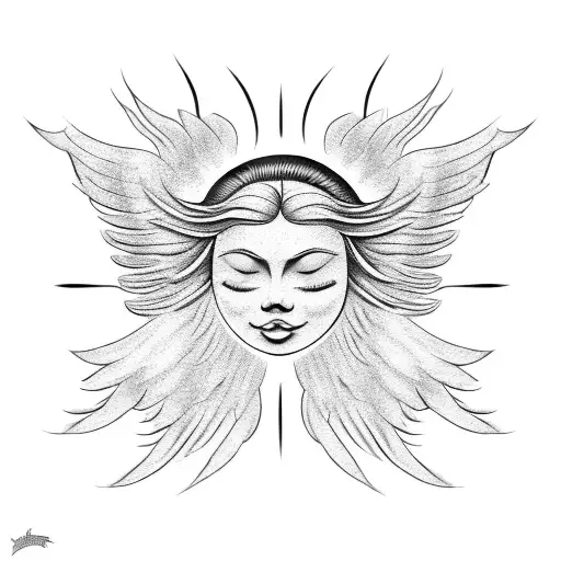 Human Smiling Sun With Angel Wings