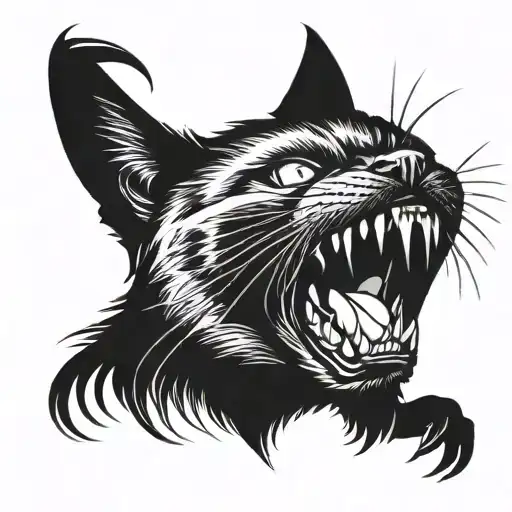 Black Cat Yawning With Teeth Showing