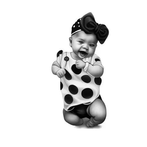 A Baby Wearing A Polka Dot Dress