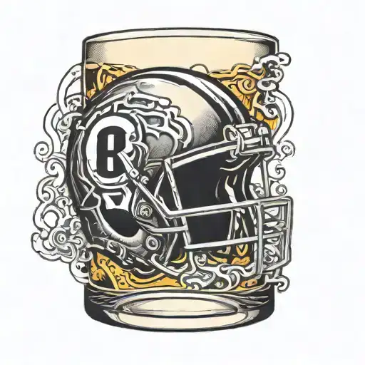 A Football Helmet Morphing Into A Pint Glass Filled With Beer