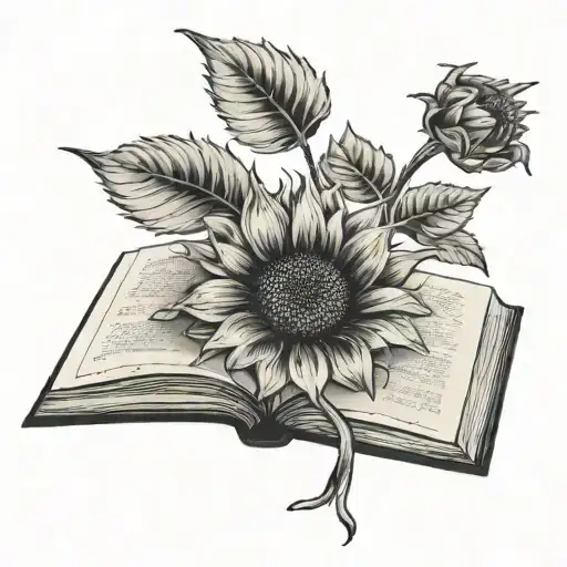 A Sunflower Blooming Out Of An Open Book