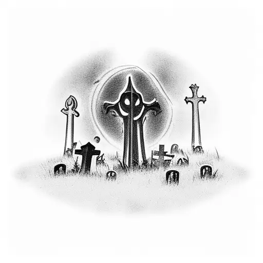 A Haunting Scene Of A Spooky Cemetery At Night With Tombstones And Crows