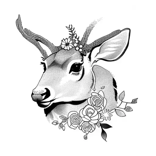 Deer With A Rabbit And Flowers