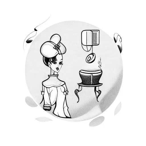 A Fashionable Waitress Serving Music Notes On A Platter