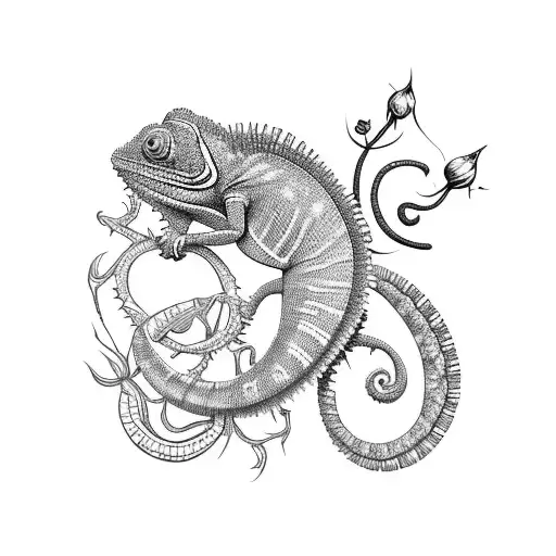 Chameleon With Rose