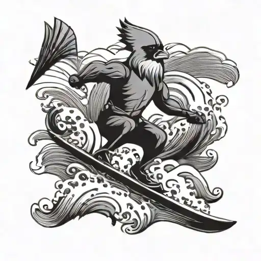 A Cardinal Bird Gracefully Water Skiing On The Ocean Waves