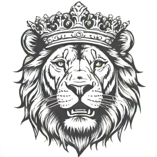 Roar Lion With King Crown Front Face