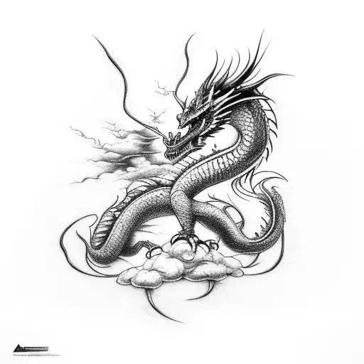 Brushstroke Dragon With Lightning