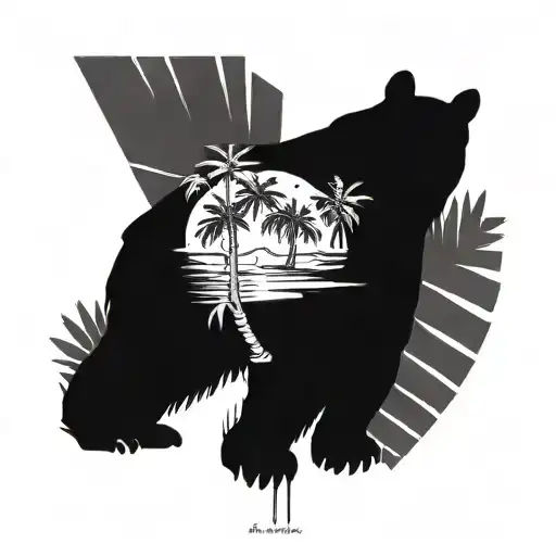Taiwanese Black Bear And Palm Tree Intertwined