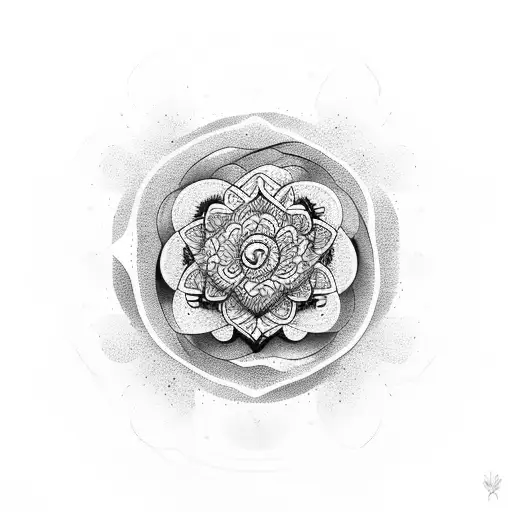 Yin And Yang Symbol Integrated With A Lotus Design