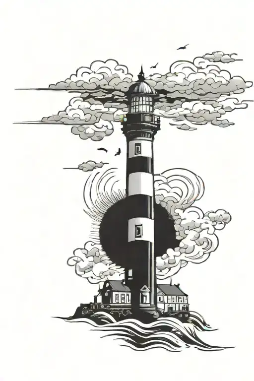 Lighthouse With Train Passing