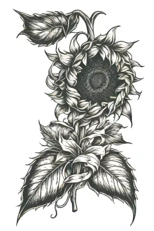 Sunflower With A Cancer Ribbon Around The Stem And The Petals Falling