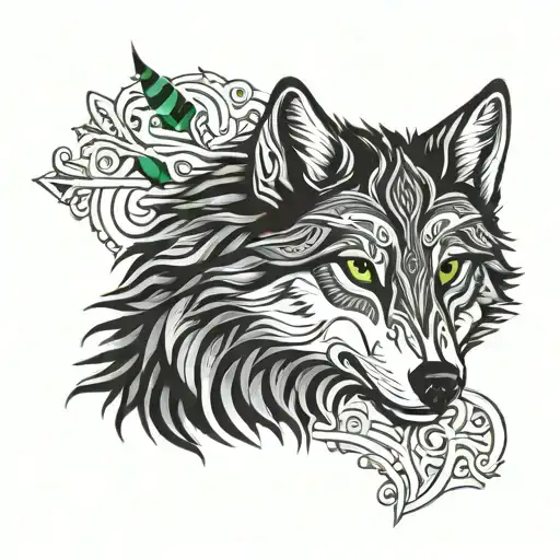 Nordic Wolf With Green Eyes