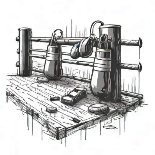 A Sketch Of A Boxing Ring Surrounded By Boxing Equipment