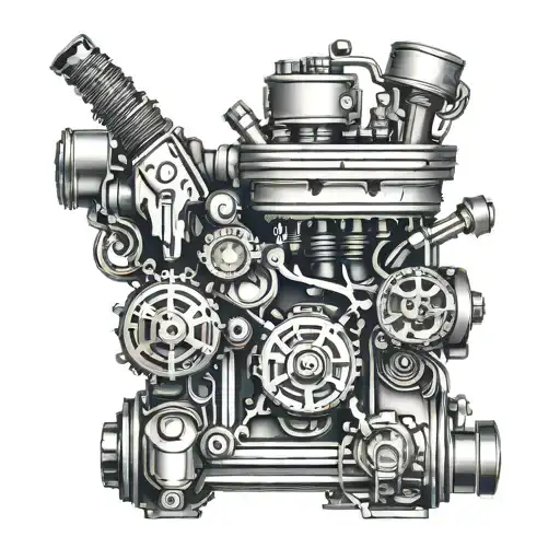 A Detailed Car Engine With Hidden Animal Shapes Within The Mechanics