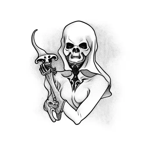 Grim Reaper Holding Hourglass Drawing