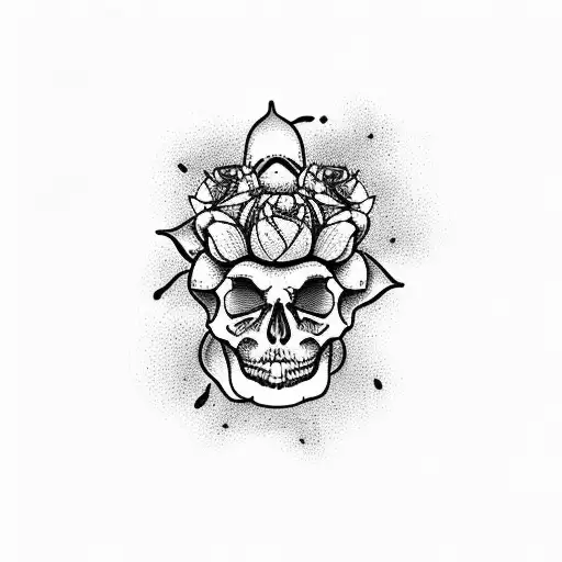 Desert With A Human Skull From Which A Cactus With Flowers Comes Out