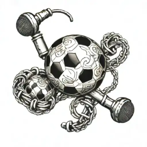 A Microphone Intertwined With Musical Notes And A Soccer Ball
