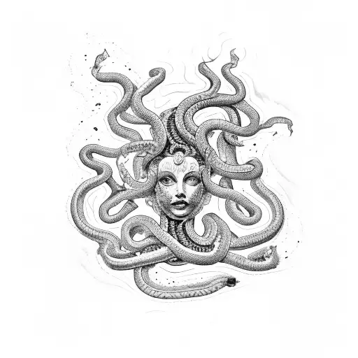 Medusa Aquarela With Snakes In Flames