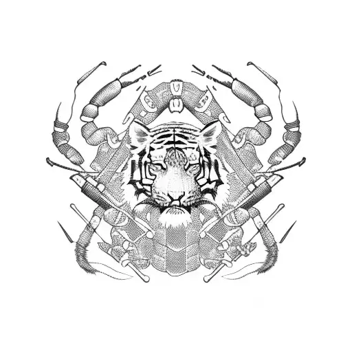 Tiger Scorpion Samurai In One Design Lower Right Leg