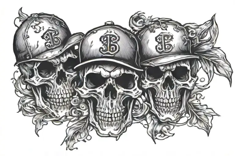 Three Skulls With A Baseball Hat