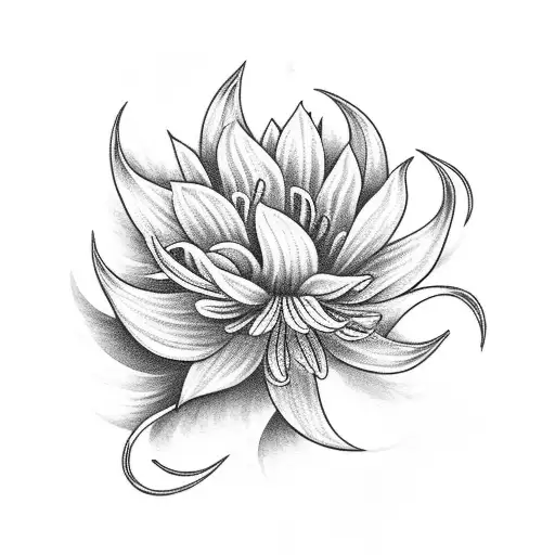 A Crescent Moon With A Chrysanthemum And A Daffodil