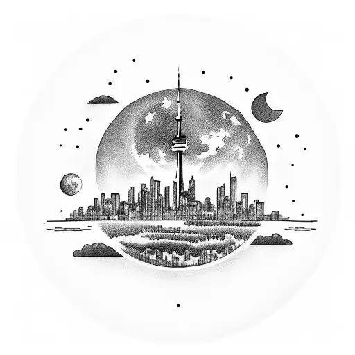 Toronto Skyline With Moon