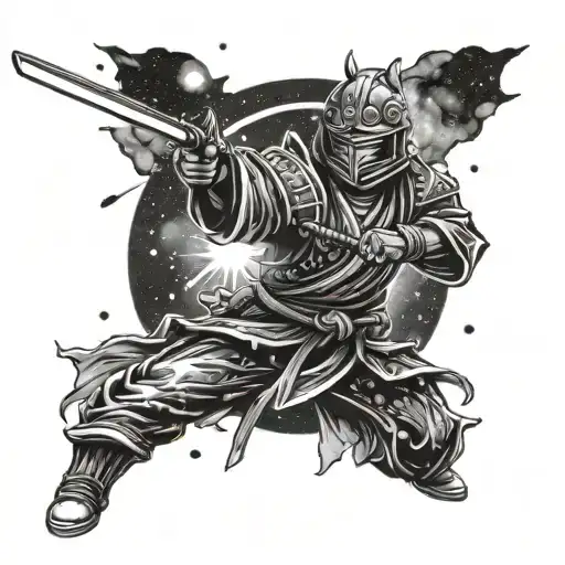 Galactic Samurai Wielding A Katana In Outer Space Surrounded
