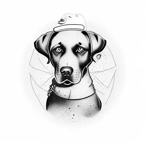 Create A Tattoo Featuring Your Son Playing Baseball With Your Black Lab Dog In A Blackwork Style