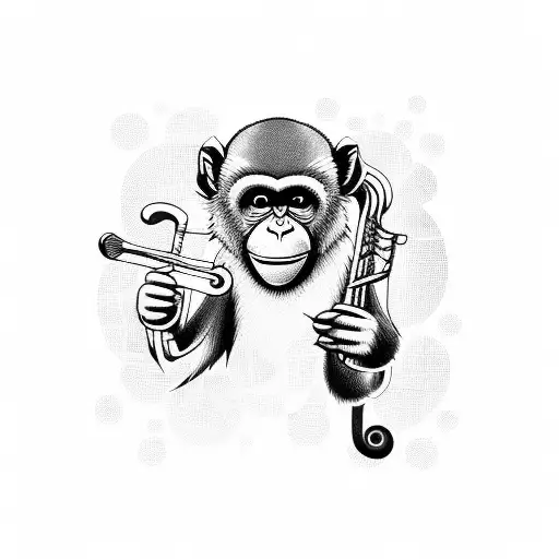 Combine A Monkey Playing A Musical Instrument With Architectural Details In A Tattoo Design