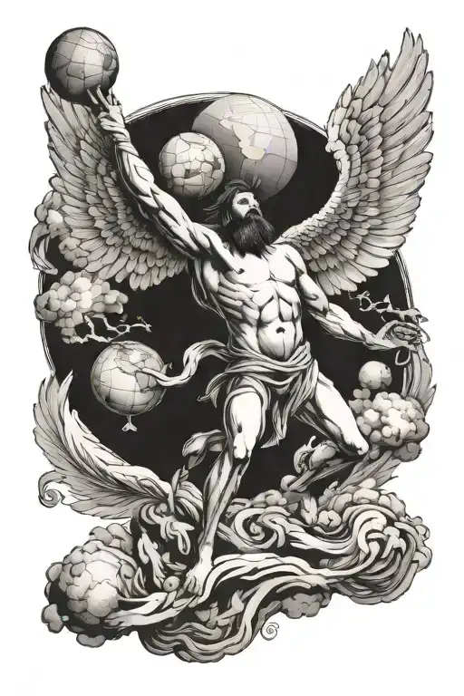 Atlas Holding The World And Icarus Falling From Sky