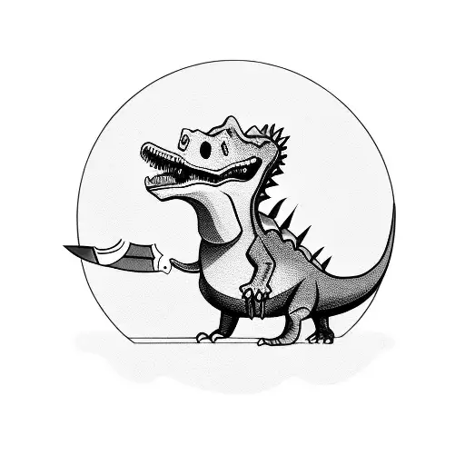 Cartoon Dinosaur Holding A Knife