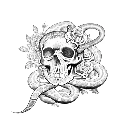 Snake With Skulls And Flowers