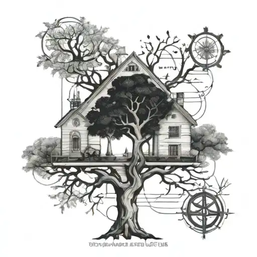 Architectural Blueprint Of A Family Tree Intertwined With Religious Symbols