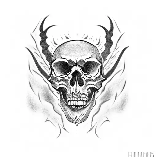 Skull Half Demon On Fire