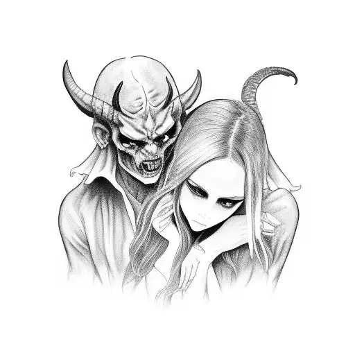 Demon Holding Pretty Girl By Her Neck She Looks Scared And Locked In